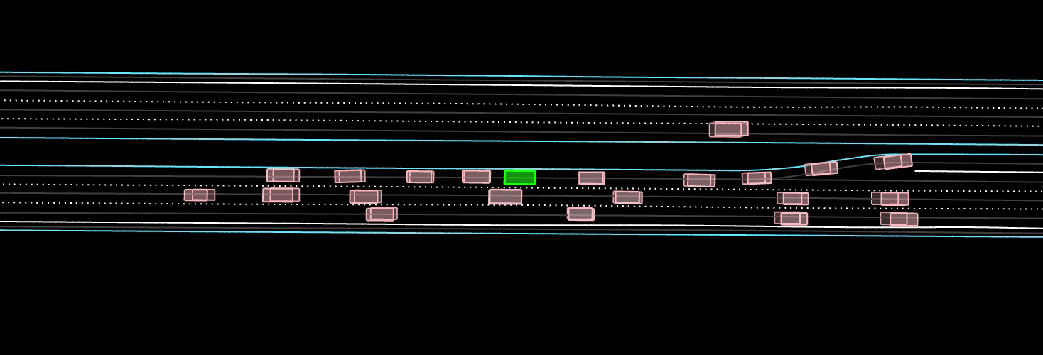Demonstration of log-playback sim agents driving through a stopped vehicle (unrealistic).