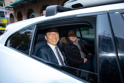 MOLIT Minister Kim Yun-duk riding in the back of a fully autonomous Waymo vehicle in San Francisco.